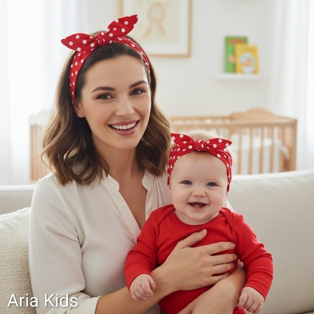 Mommy and Me Matching Red Polka Dot Headband 2 Piece Set For Mother Daughter